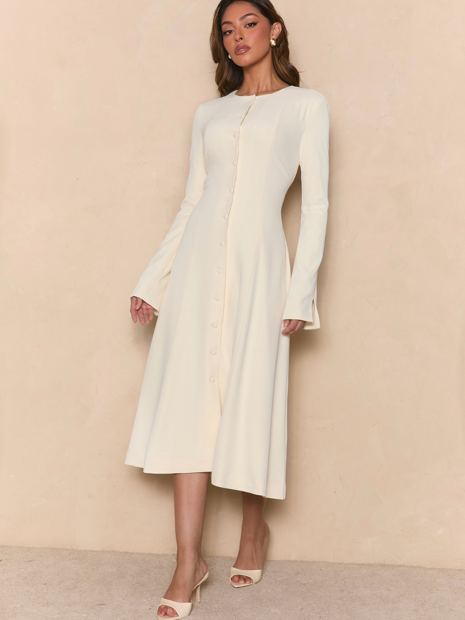 Ivory Snatched Midi Dress