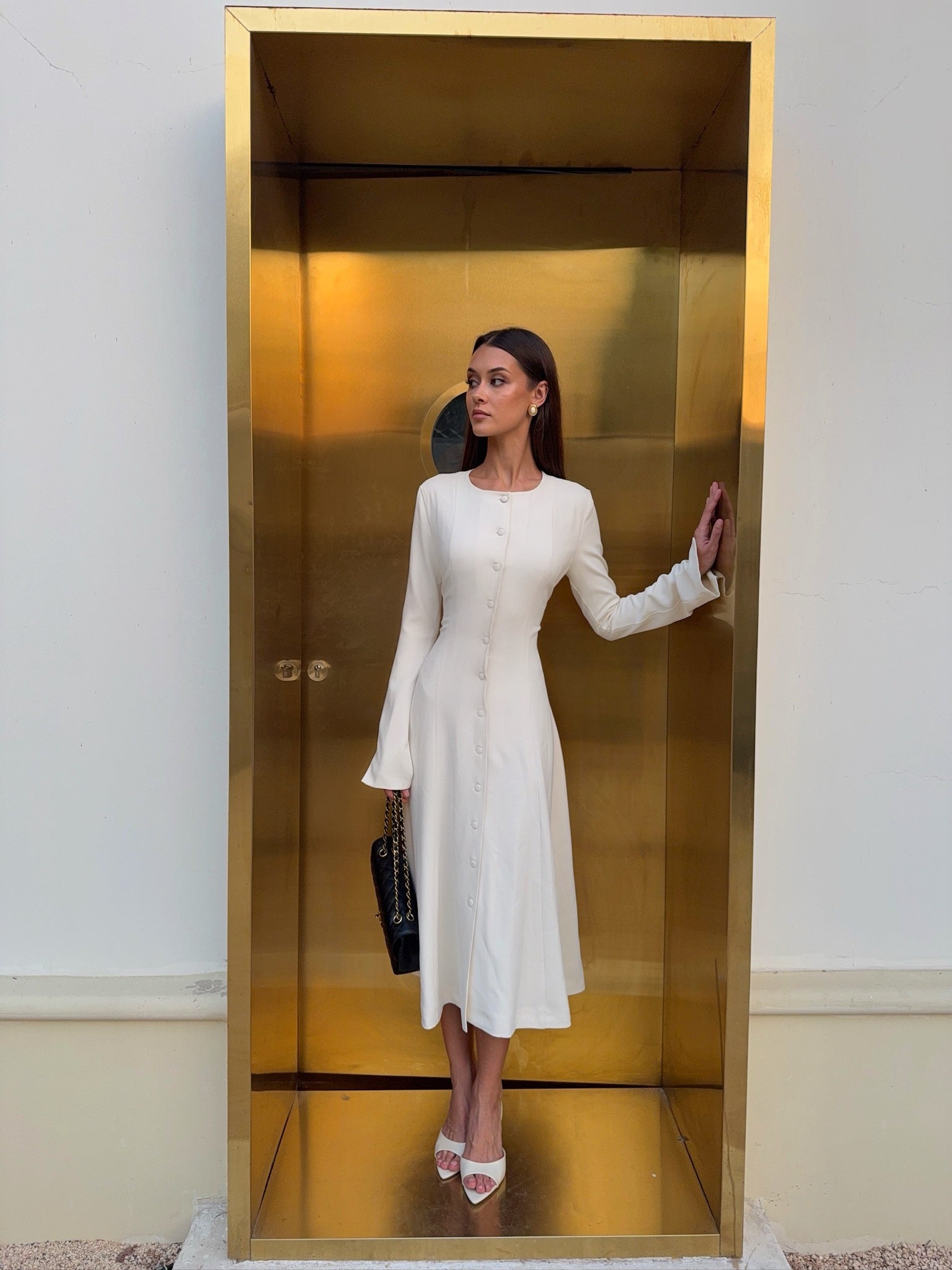 Ivory Snatched Midi Dress
