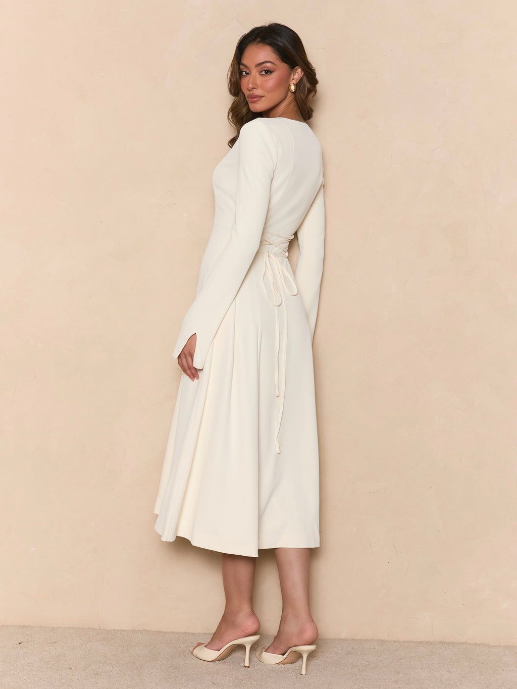 Ivory Snatched Midi Dress