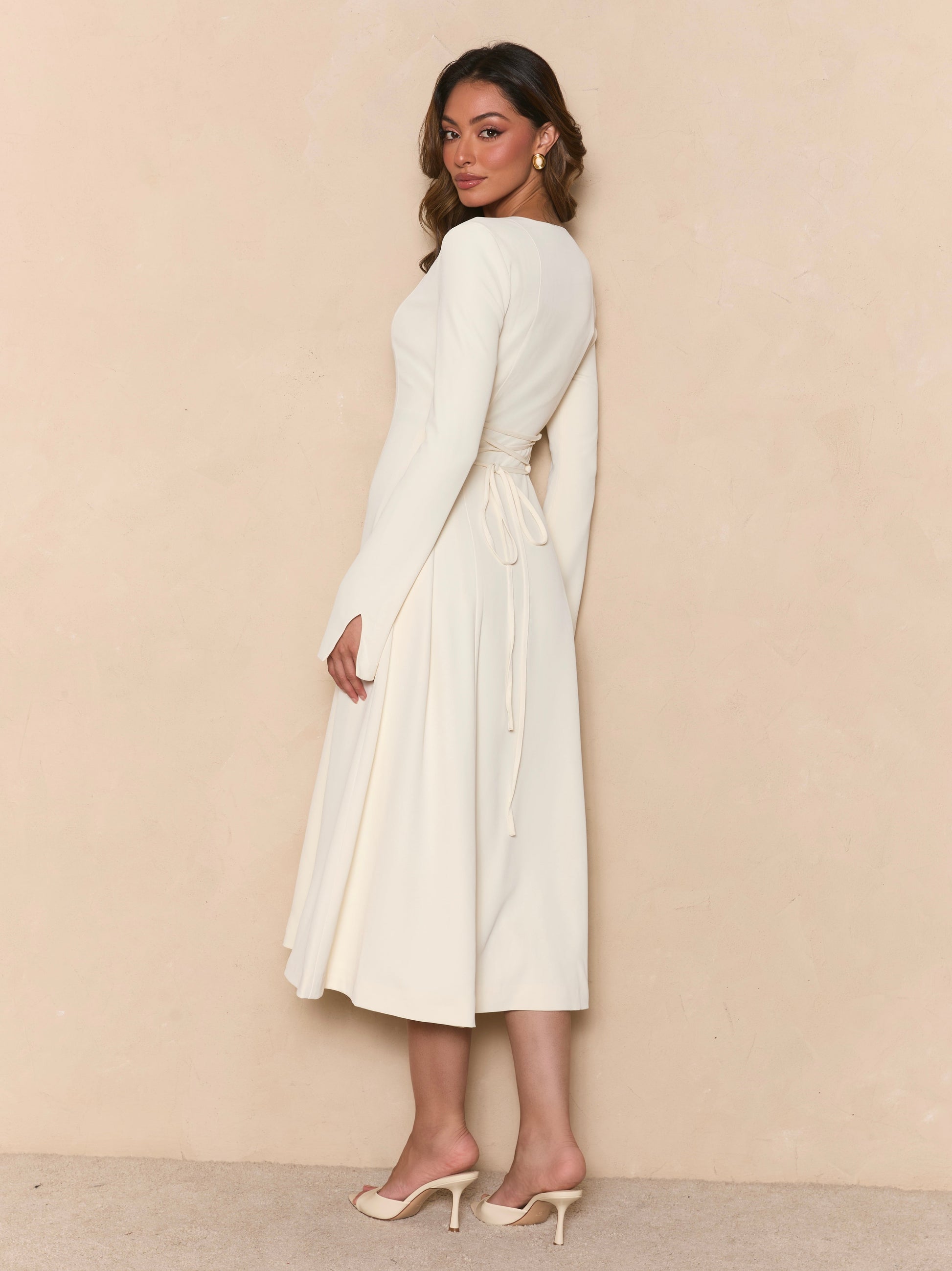 Ivory Snatched Midi Dress