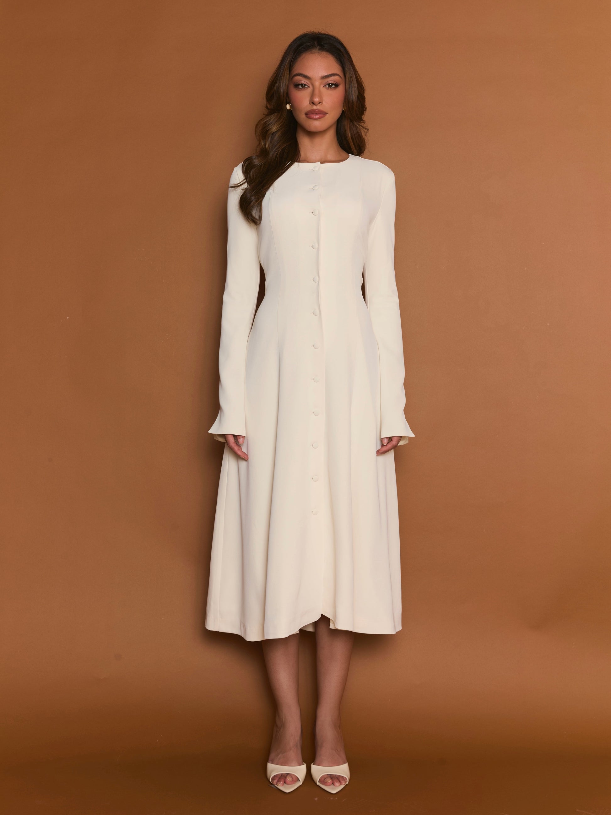 Ivory Snatched Midi Dress