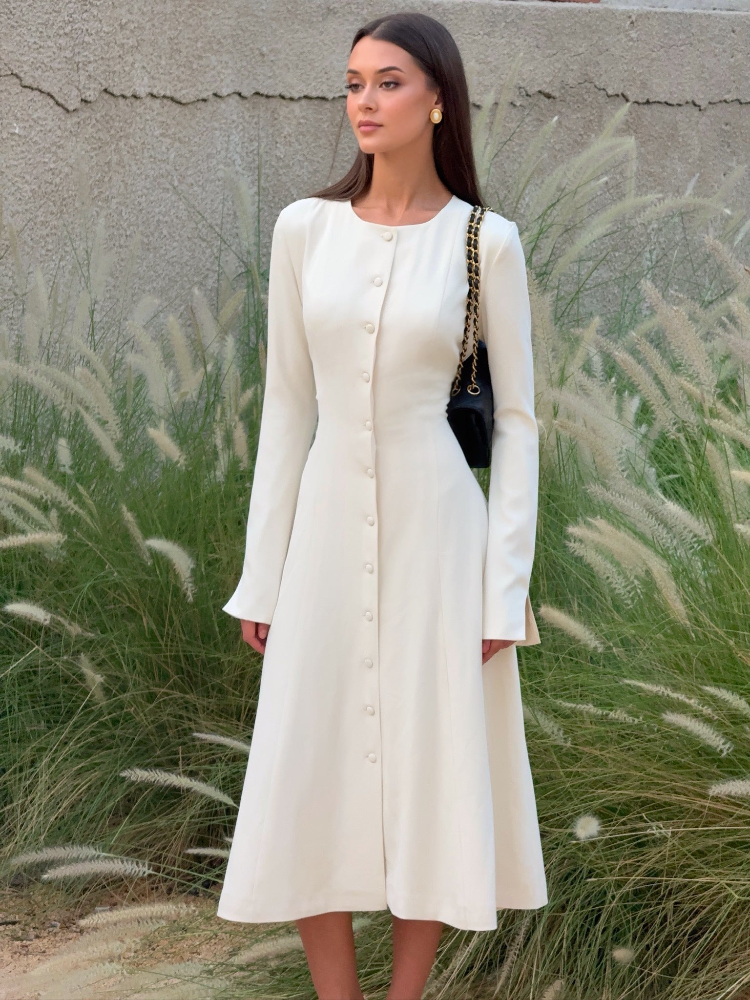 Ivory Snatched Midi Dress