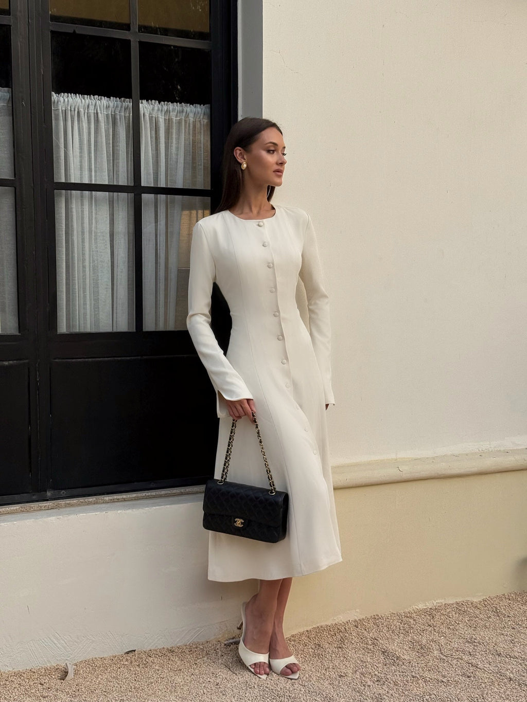 Ivory Snatched Midi Dress