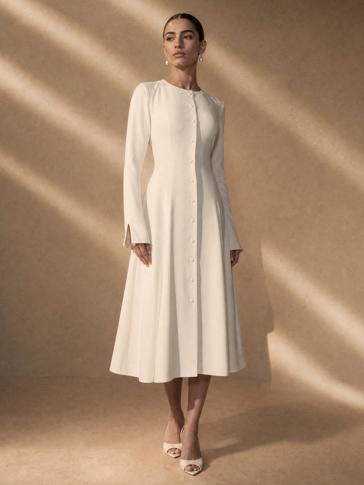 Ivory Snatched Midi Dress