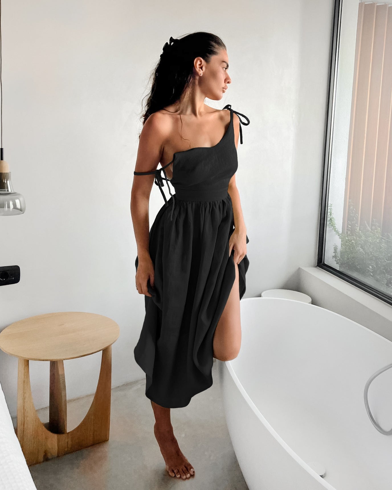 Boho Vacation Khaki Linen Cami Dress