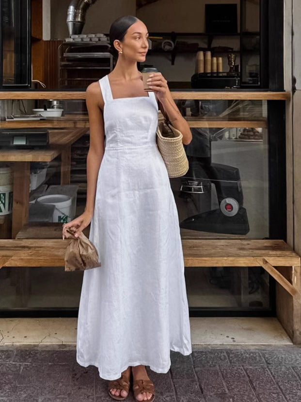 Quiet Luxury White Linen Sleeveless Midi Dress