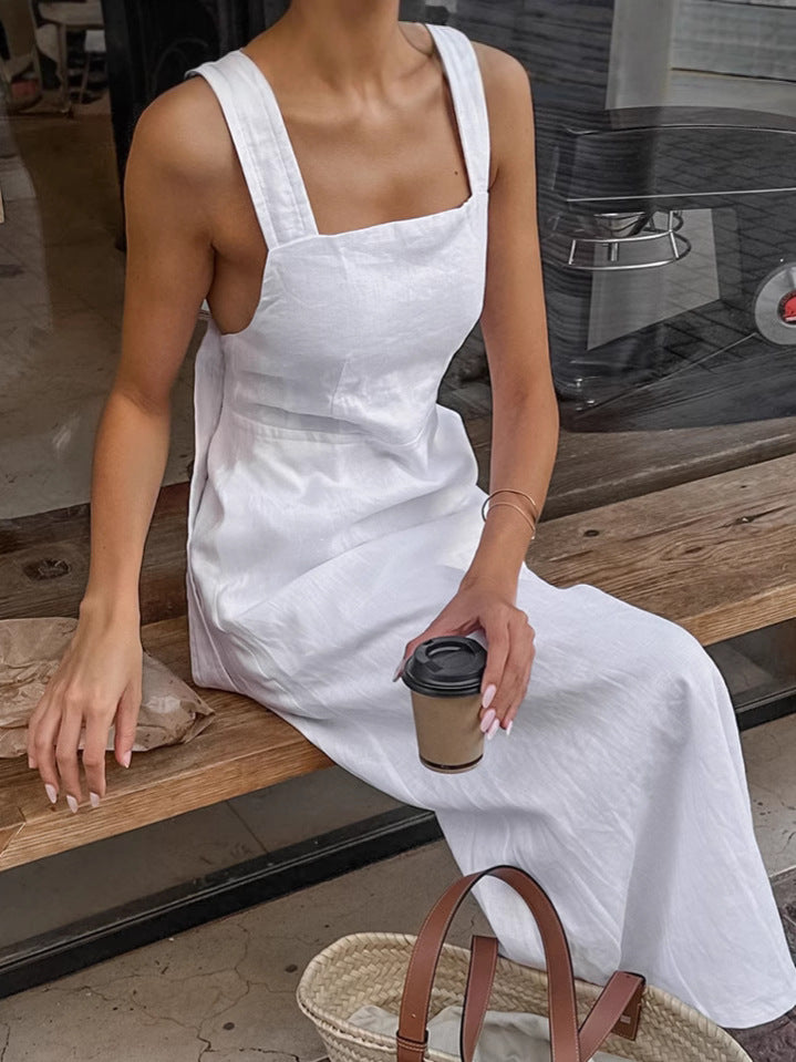 Quiet Luxury White Linen Sleeveless Midi Dress