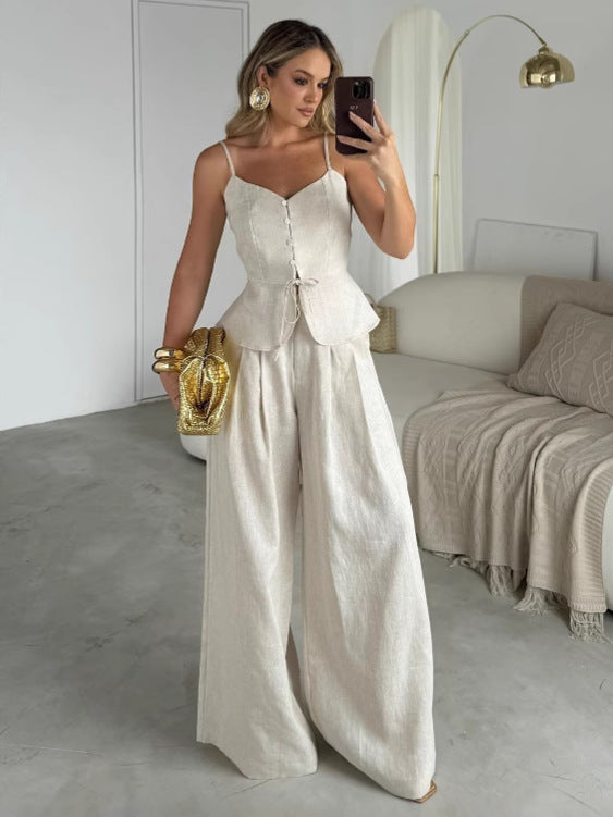 Coastal Casual Linen Cami Top & Trousers Set