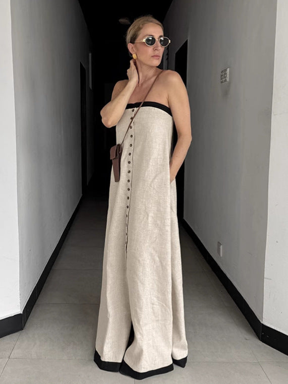 French Resort Style Linen Tube Dress