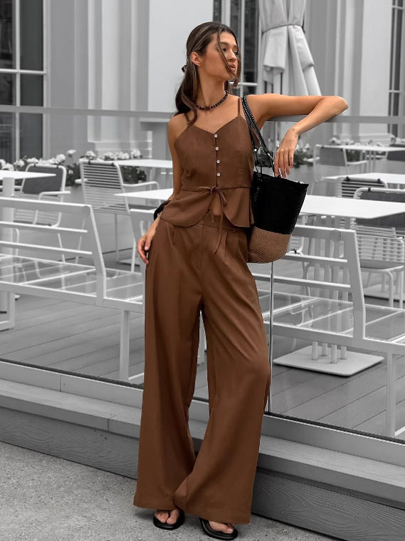 Coastal Casual Linen Cami Top & Trousers Set