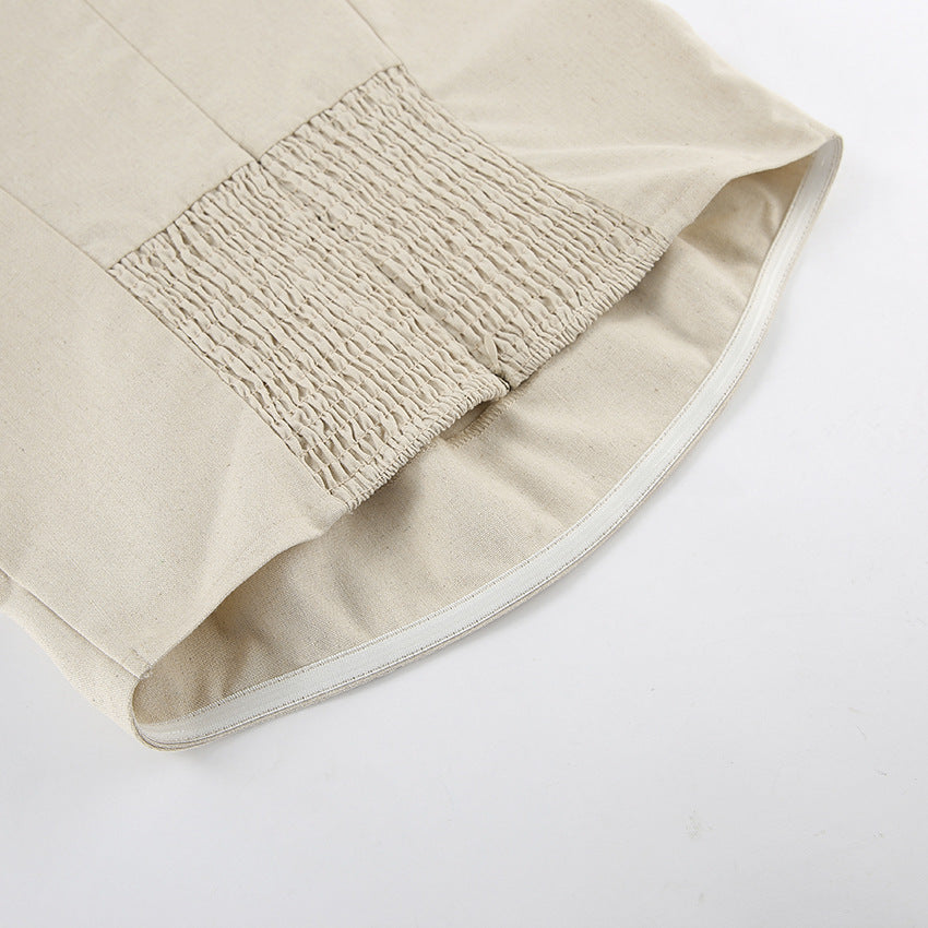 Sultry Khaki Linen Strapless Tube Dress