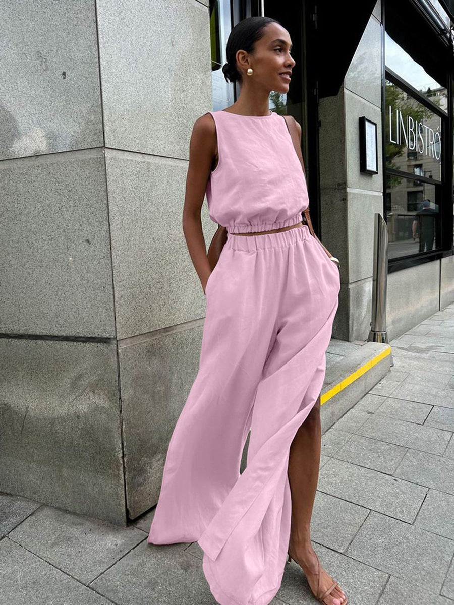 Quiet Luxury Sleeveless Linen Tank & Wide-Leg Pants Set