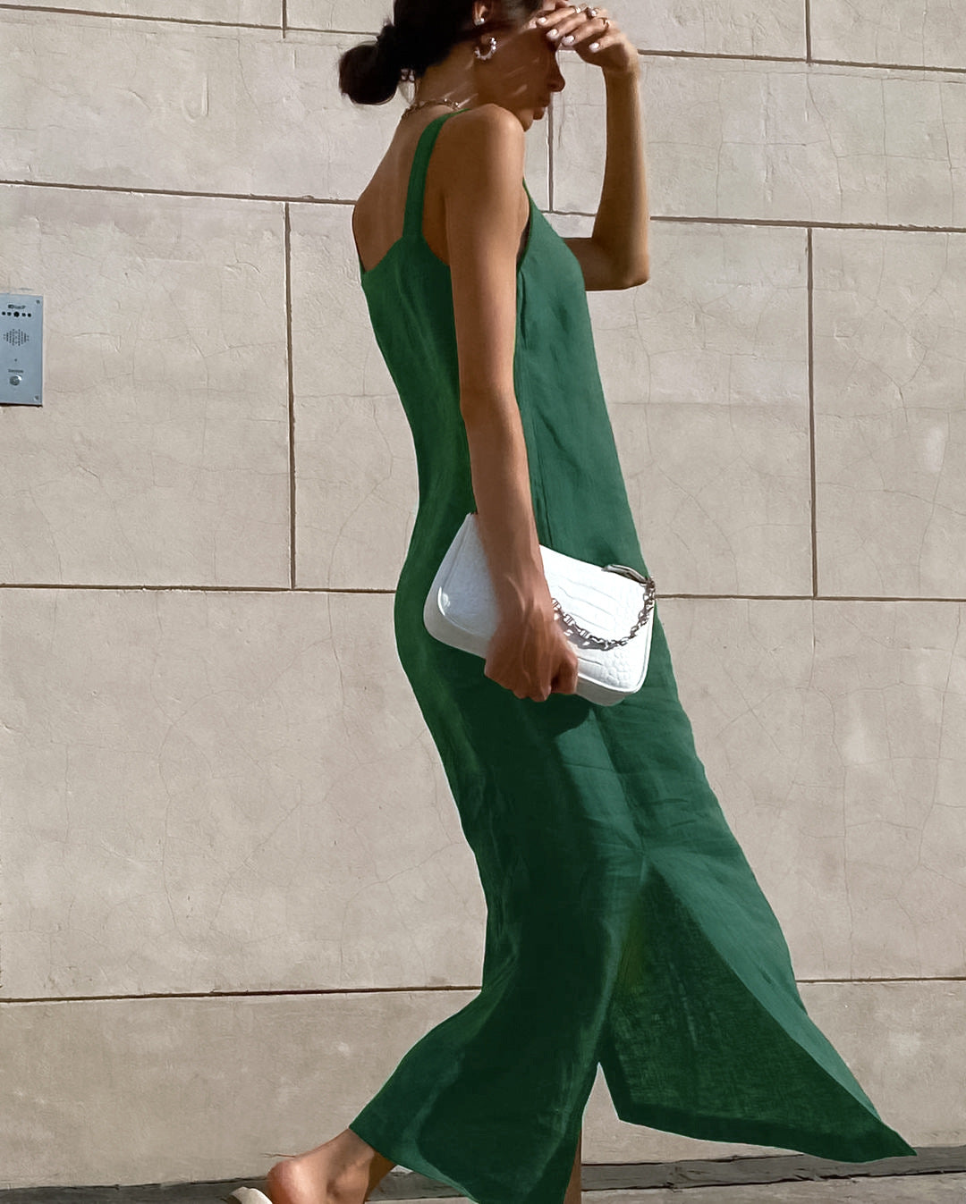 Parisian Chic Split Linen Tank Midi Dress