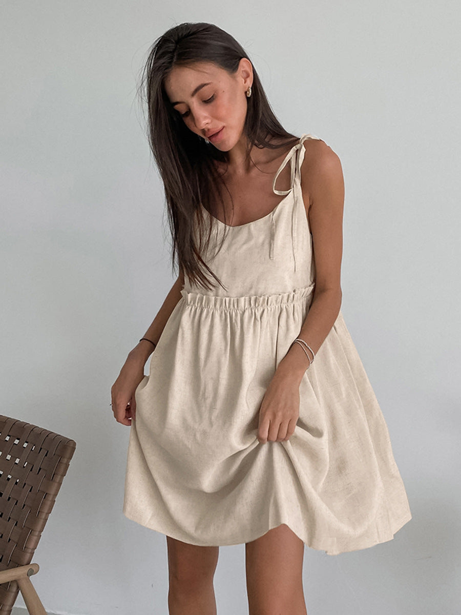French Resort Linen-Blend Cami Dress