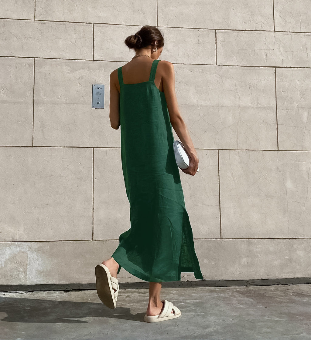 Parisian Chic Split Linen Tank Midi Dress