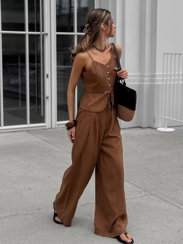 Coastal Casual Linen Cami Top & Trousers Set