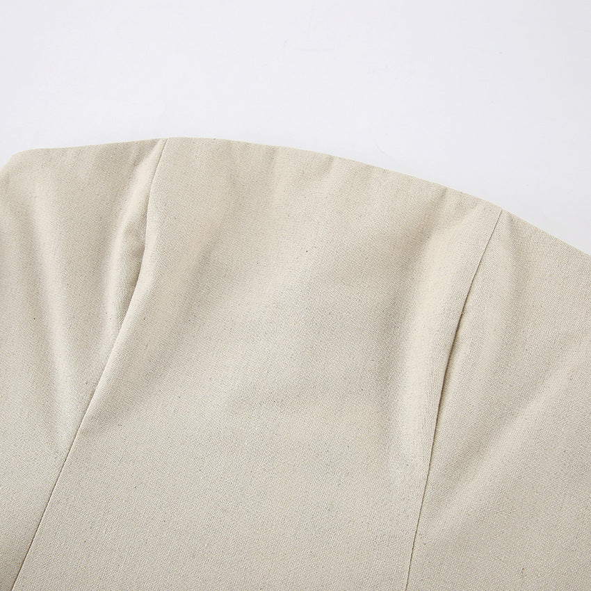 Sultry Khaki Linen Strapless Tube Dress