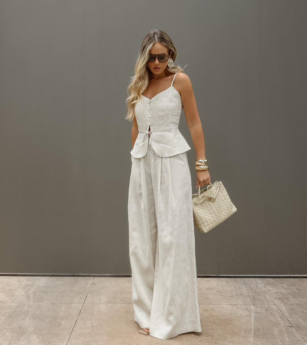 Coastal Casual Linen Cami Top & Trousers Set