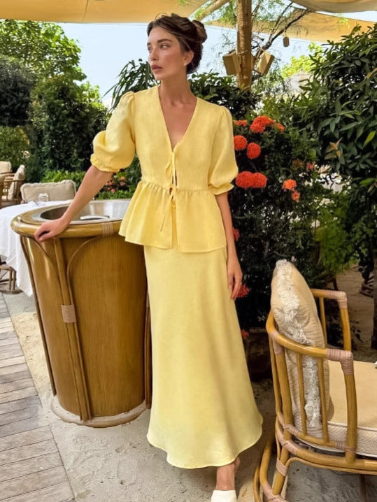 Resort Wear Sleeveless Linen Tank & Trousers Set