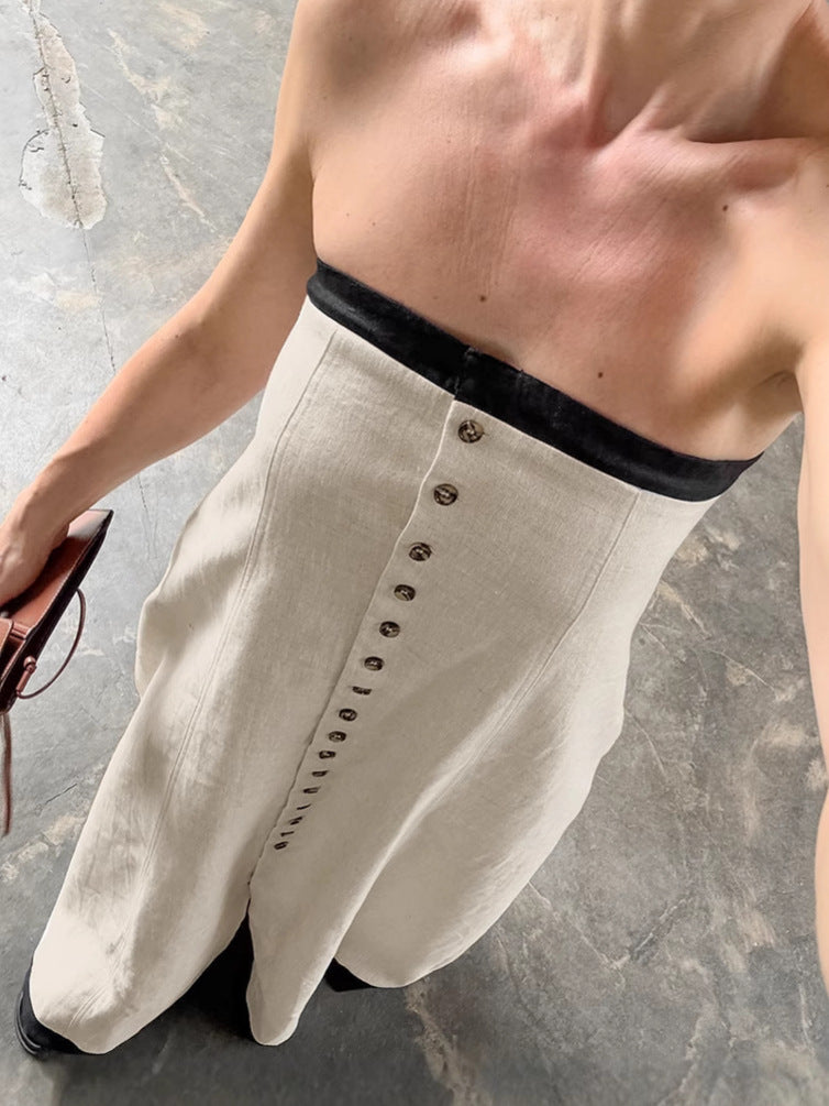 French Resort Style Linen Tube Dress