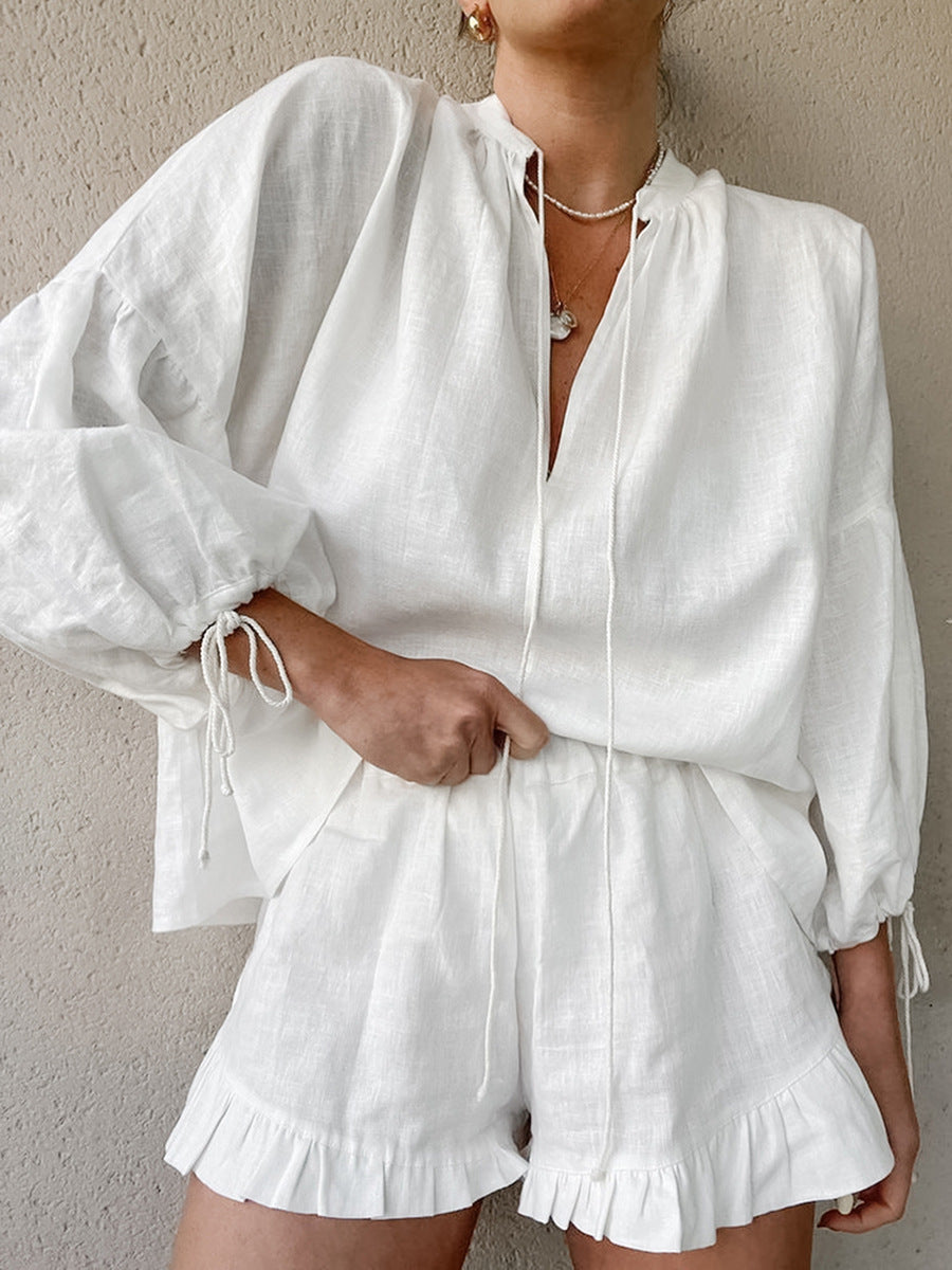 Coastal Chic Lantern Sleeve Top & Shorts Set