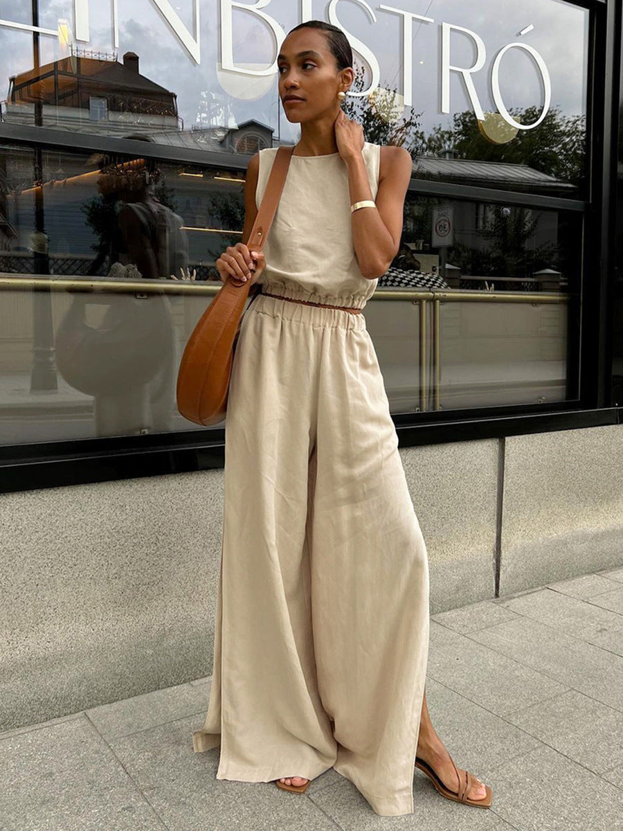 Quiet Luxury Sleeveless Linen Tank & Wide-Leg Pants Set