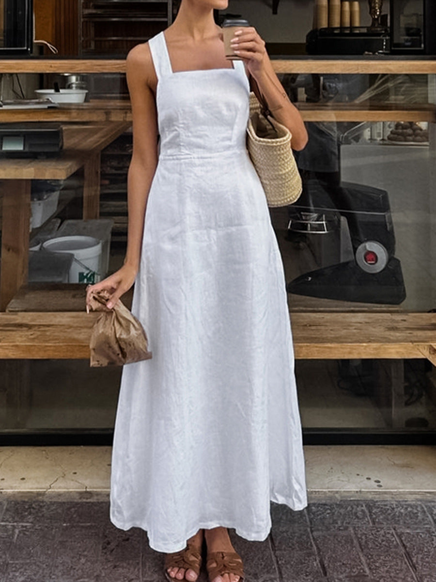Quiet Luxury White Linen Sleeveless Midi Dress
