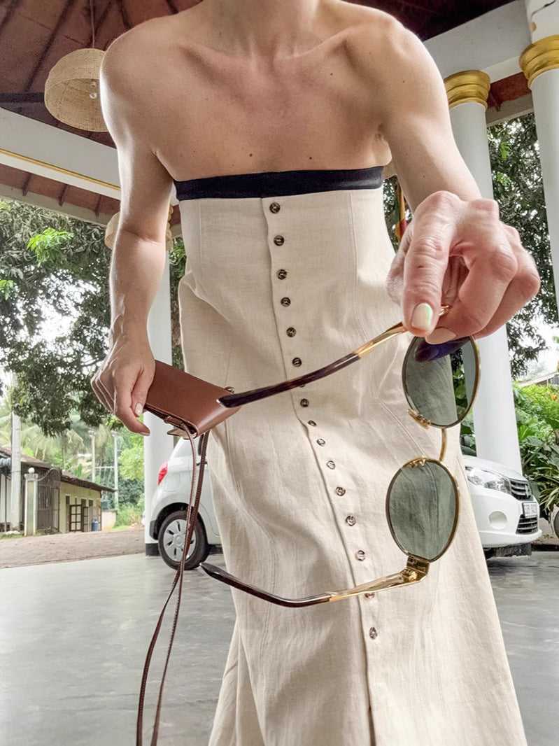 French Resort Style Linen Tube Dress