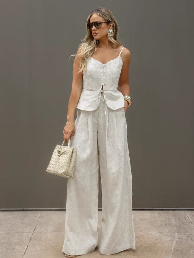 Coastal Casual Linen Cami Top & Trousers Set