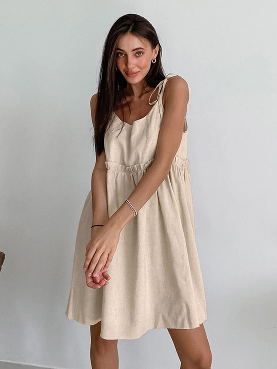 French Resort Linen-Blend Cami Dress