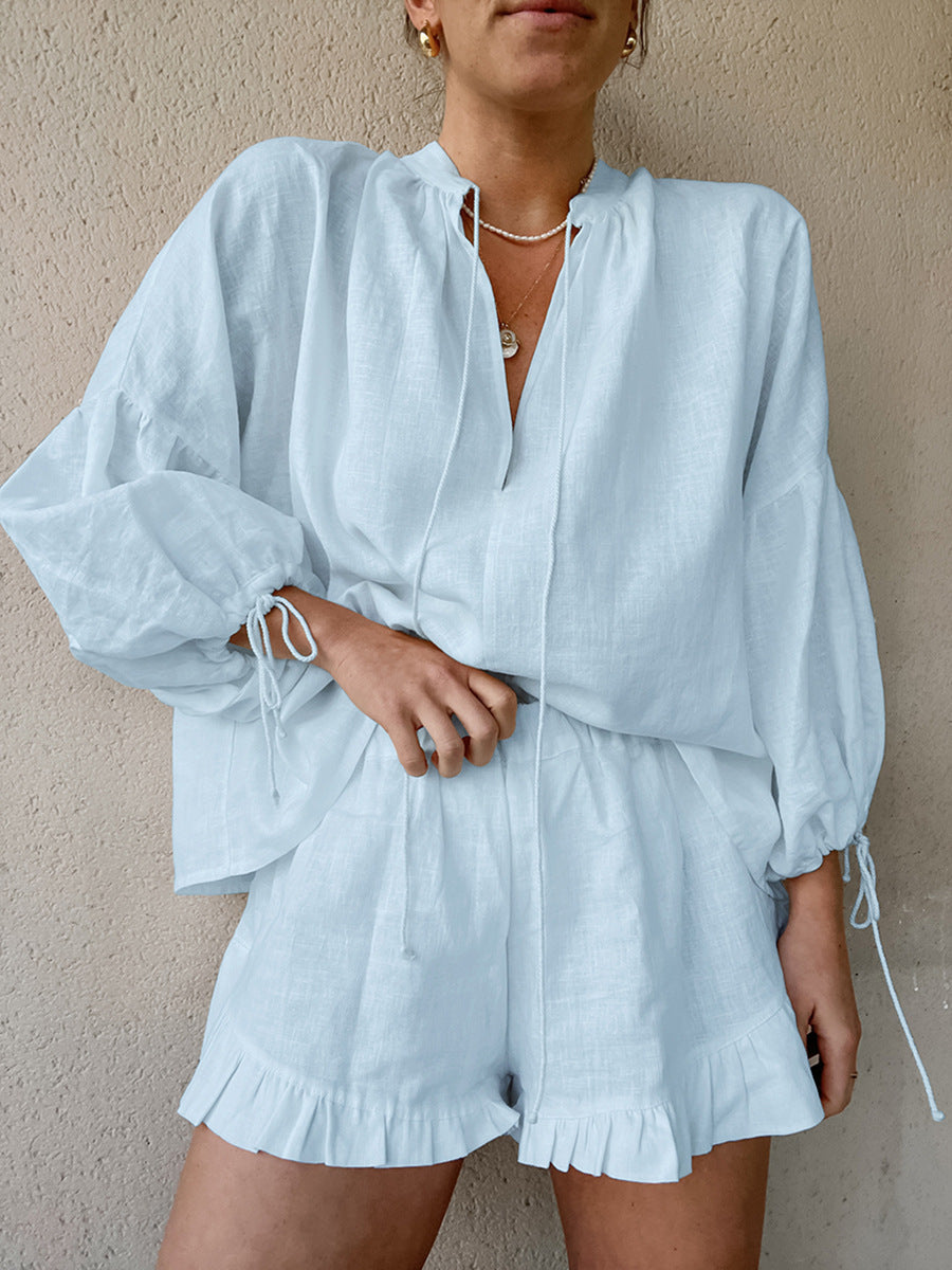 Coastal Chic Lantern Sleeve Top & Shorts Set