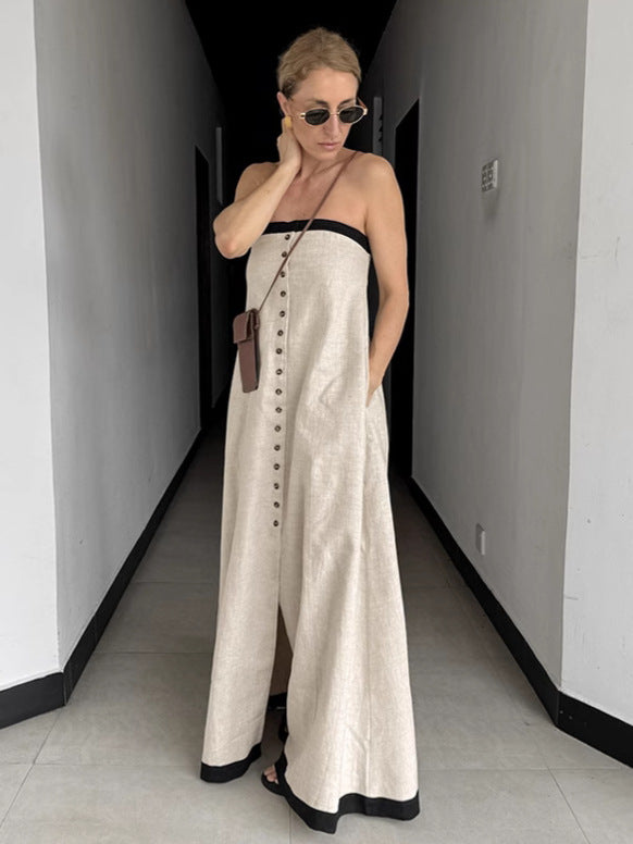 French Resort Style Linen Tube Dress