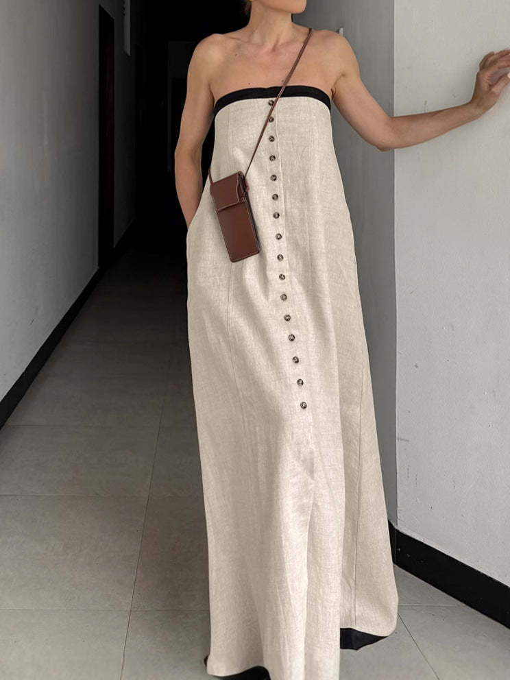 French Resort Style Linen Tube Dress