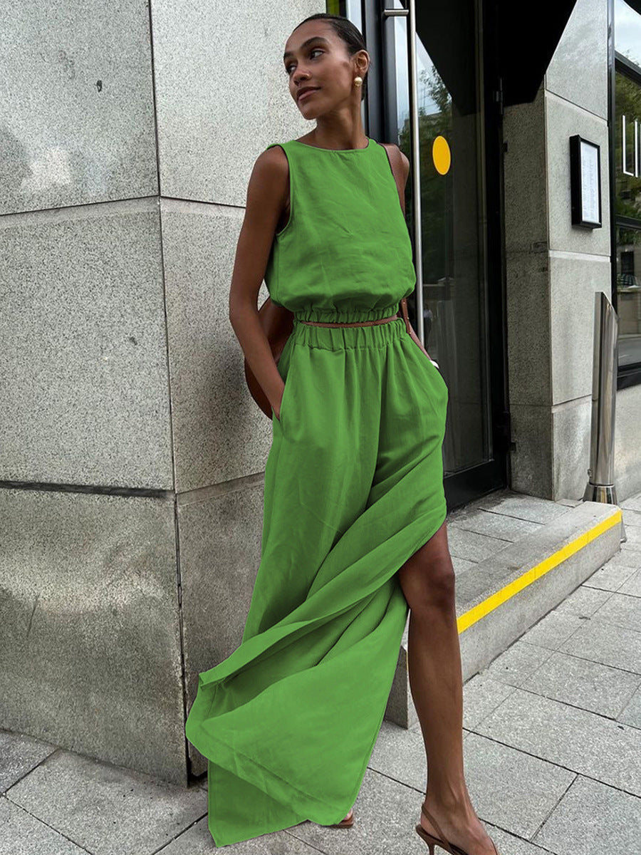 Quiet Luxury Sleeveless Linen Tank & Wide-Leg Pants Set
