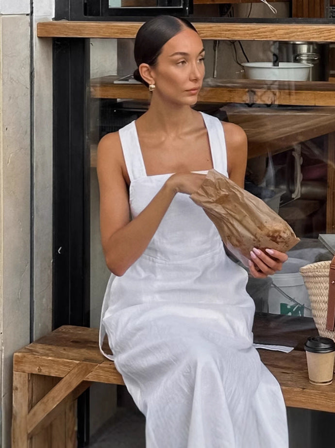 Quiet Luxury White Linen Sleeveless Midi Dress