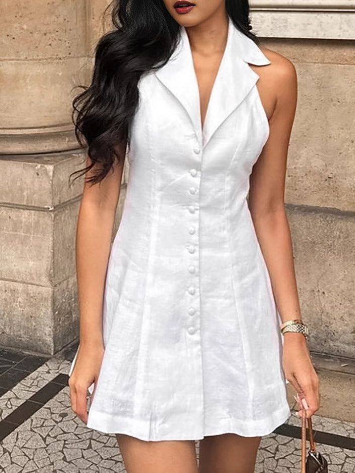 Sultry White Halter V-Neck Mini Dress