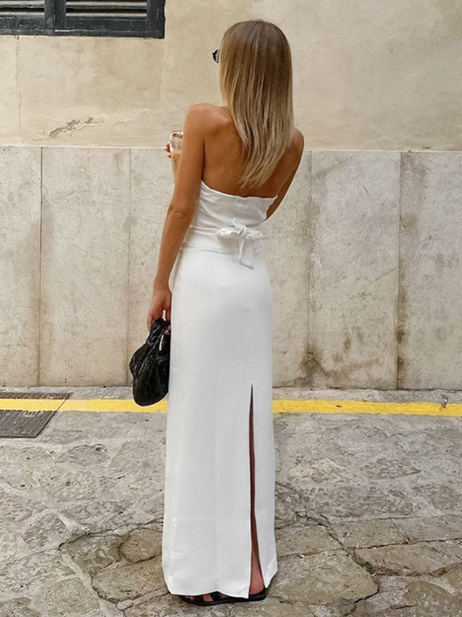 Chic Linen Halter Top & Maxi Skirt Two-Piece Set