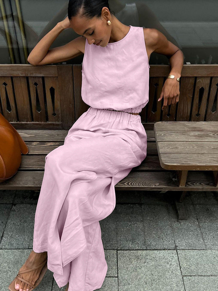 Quiet Luxury Sleeveless Linen Tank & Wide-Leg Pants Set