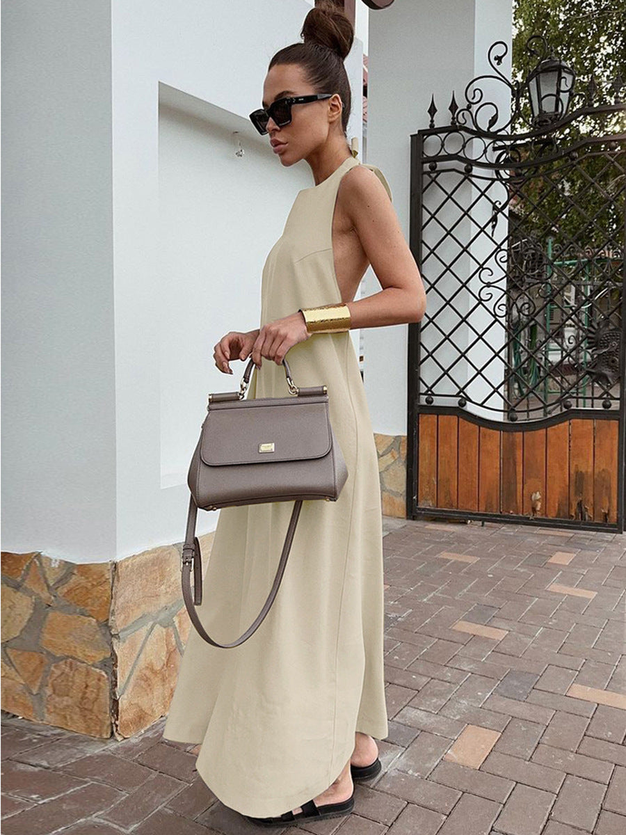 French Girl Khaki Linen Halter Maxi Dress