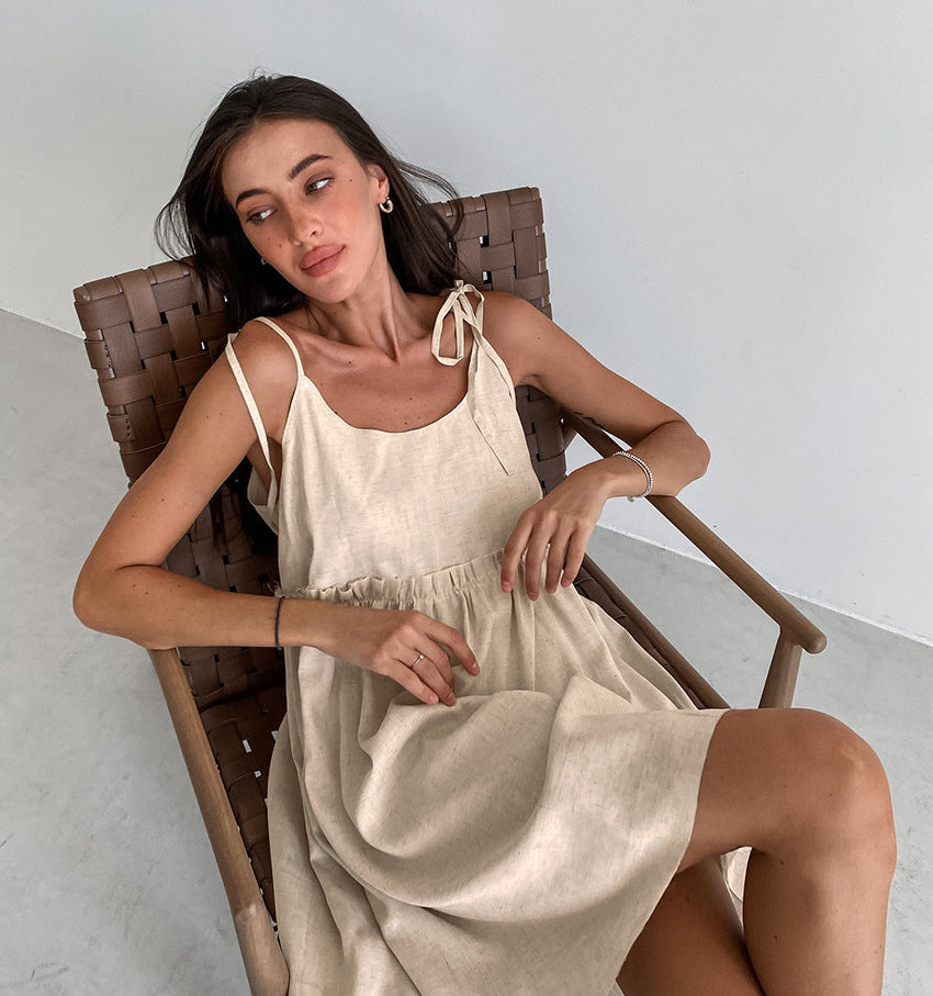French Resort Linen-Blend Cami Dress