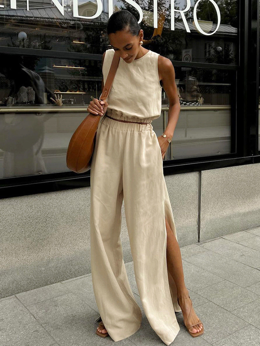 Quiet Luxury Sleeveless Linen Tank & Wide-Leg Pants Set
