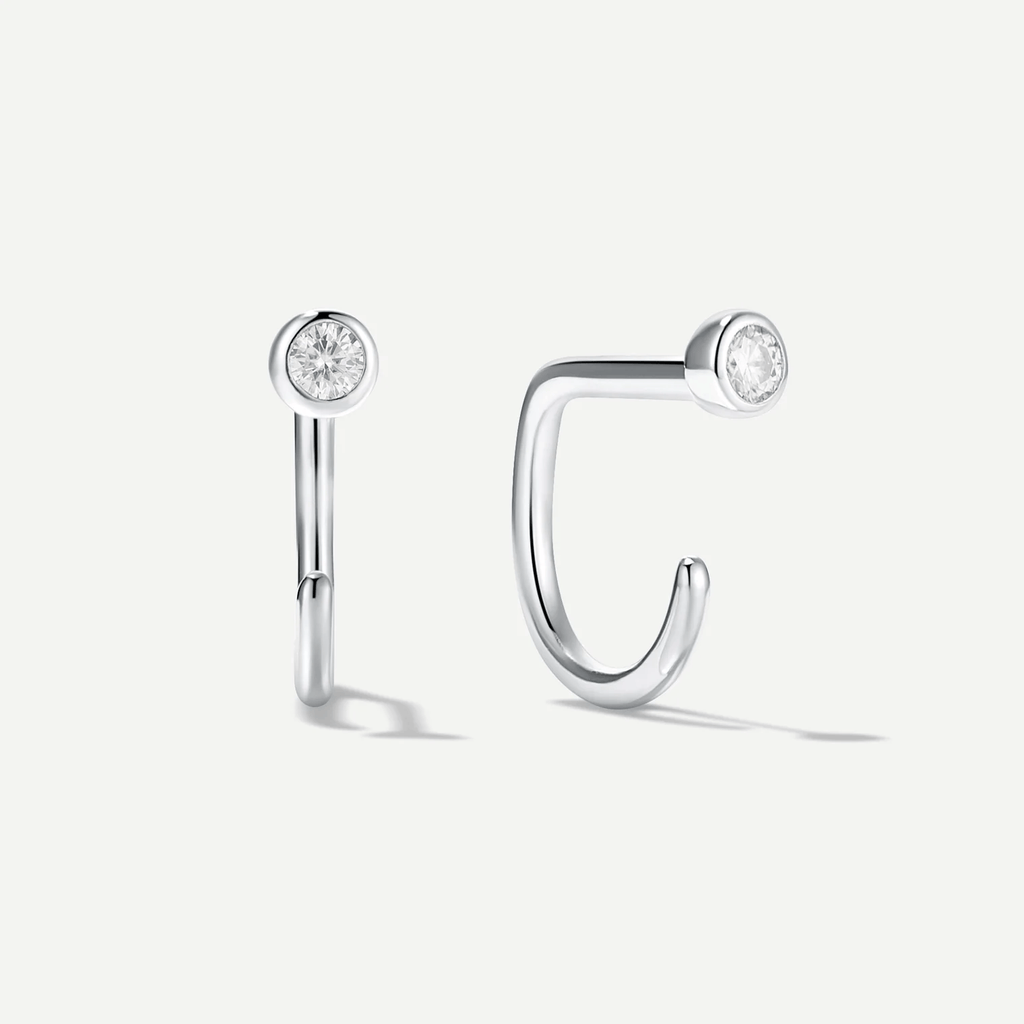 Bezeled Moissanite Contour Hoops